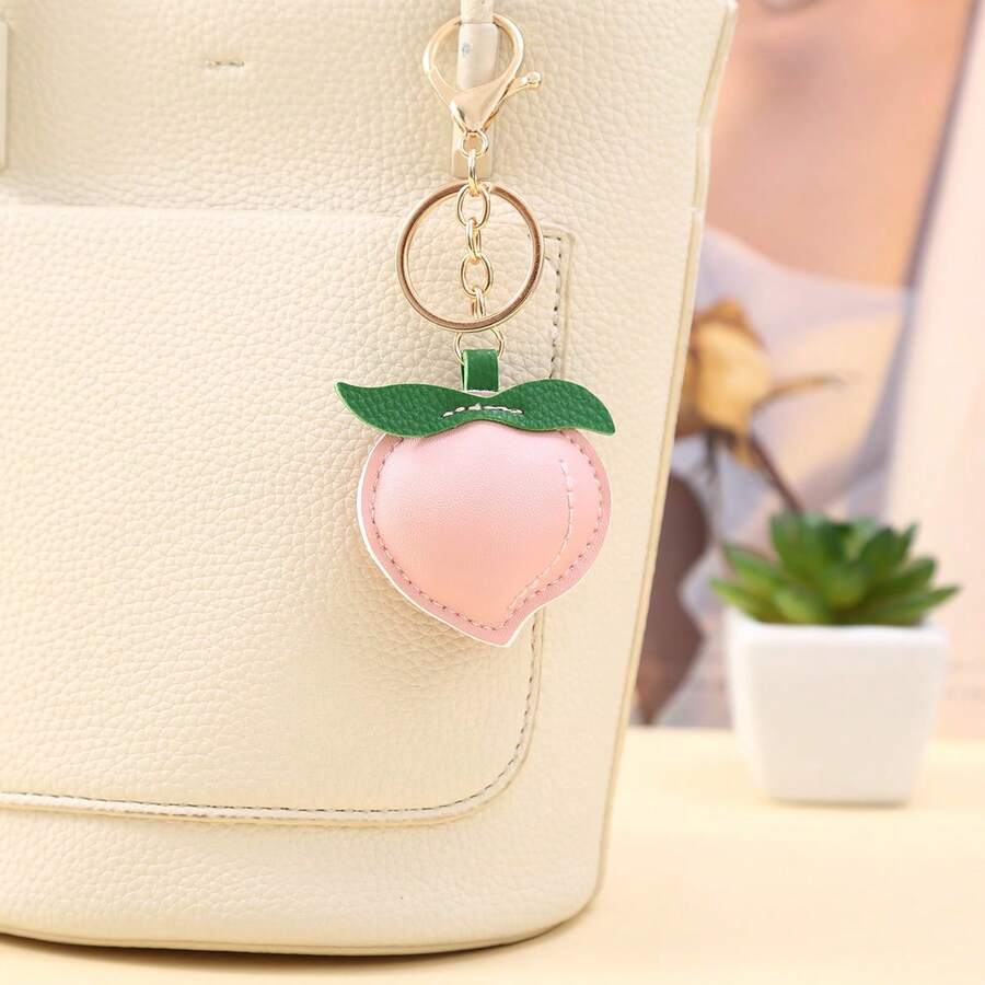 3 Móc Khóa Da Hình Trái Cây Sáng Tạo, Táo, Chanh, Đào, Mặt Dây Chuyền Túi Dễ Thương, Móc Khóa - Nhiều màu - Xem 1