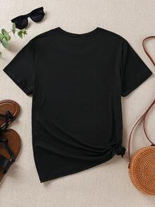 Disney 1pc Men's Mickey Mouse & Minnie Mouse Cartoon Print Short Sleeve T-Shirt, Round Neck, Stretchy, Suitable For Daily Wear, Easy Care Material, Fashionable Casual Men's T-Shirt, Short Sleeve Tee - Black - View 2