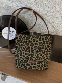 2026新款豹纹迷你水桶包，复古纹理单肩斜挎包，女士款 - 棕色 - 查看 6