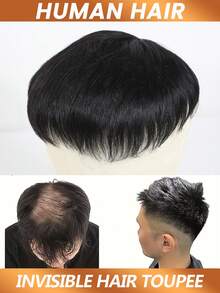 Tóc giả nam màu đen, lưới che tóc thoáng khí, kẹp cài, che phủ hiệu quả tình trạng tóc thưa. Tóc giả nam làm từ tóc thật. - Natural Black - Xem 5