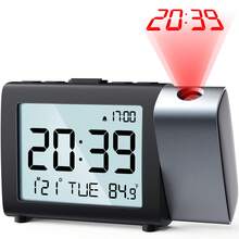 Digital Projection Alarm Clock | 3.9" LCD Screen, Temperature Display, 2-Level Volume, Snooze, USB/Battery Powered | 12/24H Format For Bedroom Office - Black - View 2