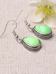 1 par de pendientes de lágrima verde para mujer - Verde - Ver 5