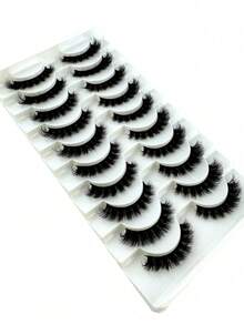 New 10 Pairs 6D Fluffy False Eyelashes, Soft And Fluffy, Handmade, Reusable, Short Natural Style, Thick 3D Faux Mink False Eyelashes, 3D Cilioss False Eyelashes - Black - View 4