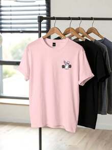 Bestselling Item: Chillumni Men's Casual T-Shirt With Cartoon Rabbit Print, 2000s Style, Best Gift. - 粉色 - 查看 3