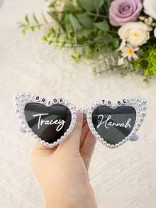 Customized Black Heart-Shaped Fashionable Glasses - Stylish And Elegant, Decorated With Pearl Elements. Suitable For Brides-To-Be, Future Wives, Bridesmaids, Maids Of Honor, Weddings, Bridal Showers, Bachelorette Parties - Multicolor - View 6