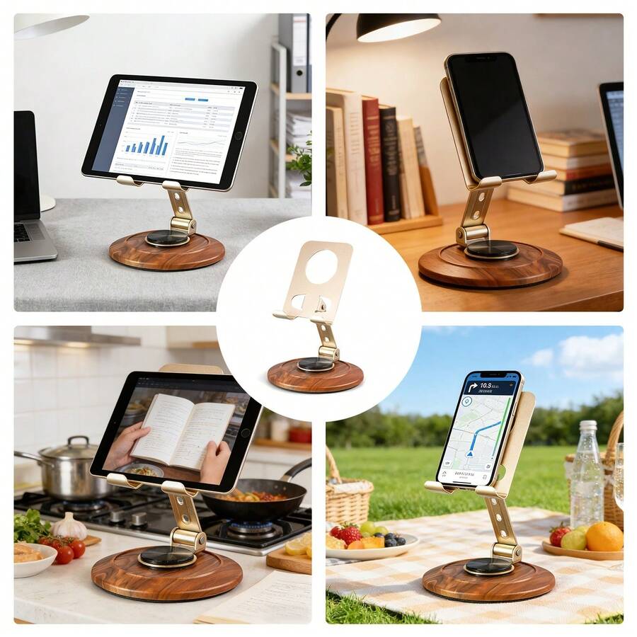 Giá đỡ kim loại xoay 360°, chịu tải trọng mạnh 10kg, có thể điều chỉnh nhiều góc 90°, thiết kế rỗng tản nhiệt, đế lớn, thích hợp sử dụng cho điện thoại di động, máy tính bảng, văn phòng, nhà bếp, ngoài trời, kiểu dáng tối giản, có thể gập lại. - Nhiều màu - Xem 1