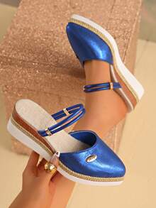 Women's Slip-On Platform Mules, Casual Style Suitable For Afternoon Tea With Friends, Comfortable Platform Sole Elongates Legs - Blue - View 1