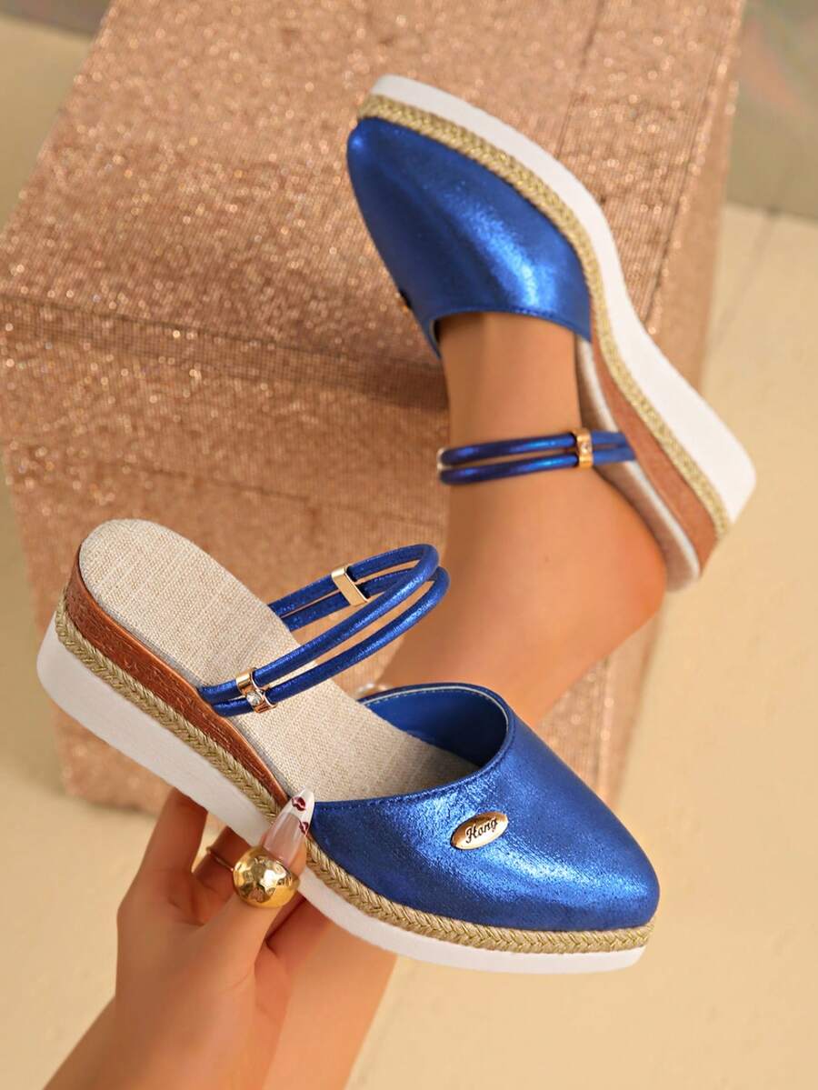 Women's Slip-On Platform Mules, Casual Style Suitable For Afternoon Tea With Friends, Comfortable Platform Sole Elongates Legs - Blue - View 1