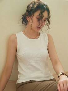 Women's Casual Sleeveless Crew Neck Knit Tank Top White - White - View 11