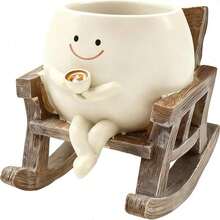 Cartoon Rocking Chair: Nordic Style Resin Planter, Cartoon & Creative Design - Suitable For Succulents, Flowers, Indoor/Outdoor Decor - Unique Gift For Plant Lovers - White - View 7