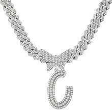 14mm Cuban Link Crystal Butterfly Letter Name Pendant Necklace, Sparkling Paved Rhinestone Cursive Letter Hip Hop Jewelry, New Arrival - Necklace - View 33