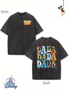 1New Disney Cotton Washed T-Shirt, Disney Toy Story Buzz Lightyear Print, Round Neck Leisure And Comfortable Cotton Washed T-Shirt, Suitable For Sports And Daily Wear, Good Choice For Gifts, Party Essential, High-Quality Clothing, Suitable For Gifts. - 黑色 - 查看 1
