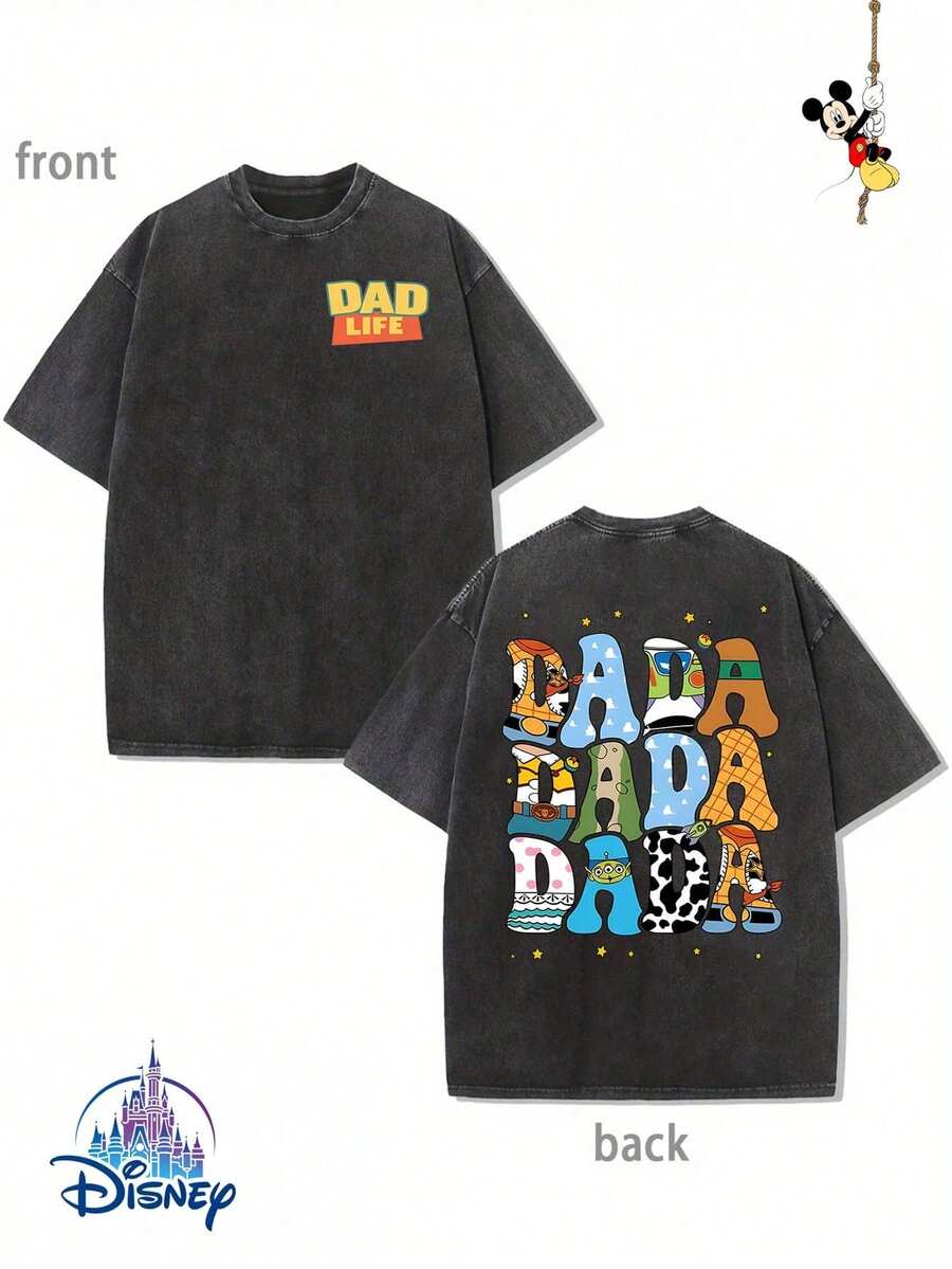 1New Disney Cotton Washed T-Shirt, Disney Toy Story Buzz Lightyear Print, Round Neck Leisure And Comfortable Cotton Washed T-Shirt, Suitable For Sports And Daily Wear, Good Choice For Gifts, Party Essential, High-Quality Clothing, Suitable For Gifts. - 黑色 - 查看 1