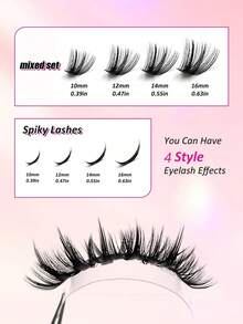 MEM 544pcs Cartoon Style Eyelash Extension Kit, Spiky Lash Set, Individual Lash Extension Set, Mixed Length 10-18mm, Reusable With Glue, Sealant, Tweezers And Brush, Suitable For Daily Use And Home Party Makeup, Lightweight And Thick Lash Set (Fairy + 80D + 100D + 120D) - 黑色 - 查看 9