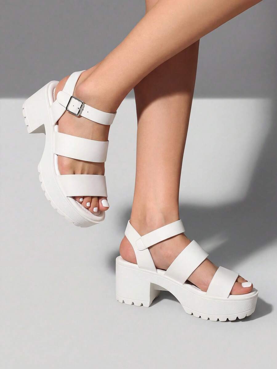 Women Minimalist Platform Slingback Sandals, Open Toe Punky Chunky Summer Sandals For Beach, Vacation - 白色 - 查看 1