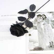 12 Peças Buquê de Rosas Artificiais Pretas, Flores de Rosas Falsas Realistas, Buquê de Rosas Sintéticas de Haste Longa, Adequado para Dia dos Namorados, Casamento, Decoração Doméstica, Centro de Mesa para Festa - Preto - Visão 5