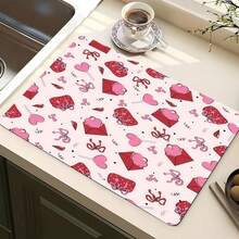 1pc Kitchen Counter Drying Mat, Absorbent Non-Slip Coffee Pad, Heat Resistant Countertop Decor For Coffee Bar, Dining Table, Multiple Styles Available - Red Heart Collage - View 14