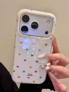 心形羽毛雪纺星空手机壳，兼容 14 Pro Max、16、17，保护套兼容 15、13，可爱个性化小品牌 - 白色 - 查看 2
