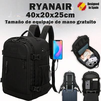 1990s Mochila Cabine Ryanair 40x20x25cm (20L) | Mochila de viagem à prova d'água para avião | Bagagem de mão resistente | Mochila para Caminhadas, Escola e Trabalho | Preto/Azul Marinho/Cinza/Rosa