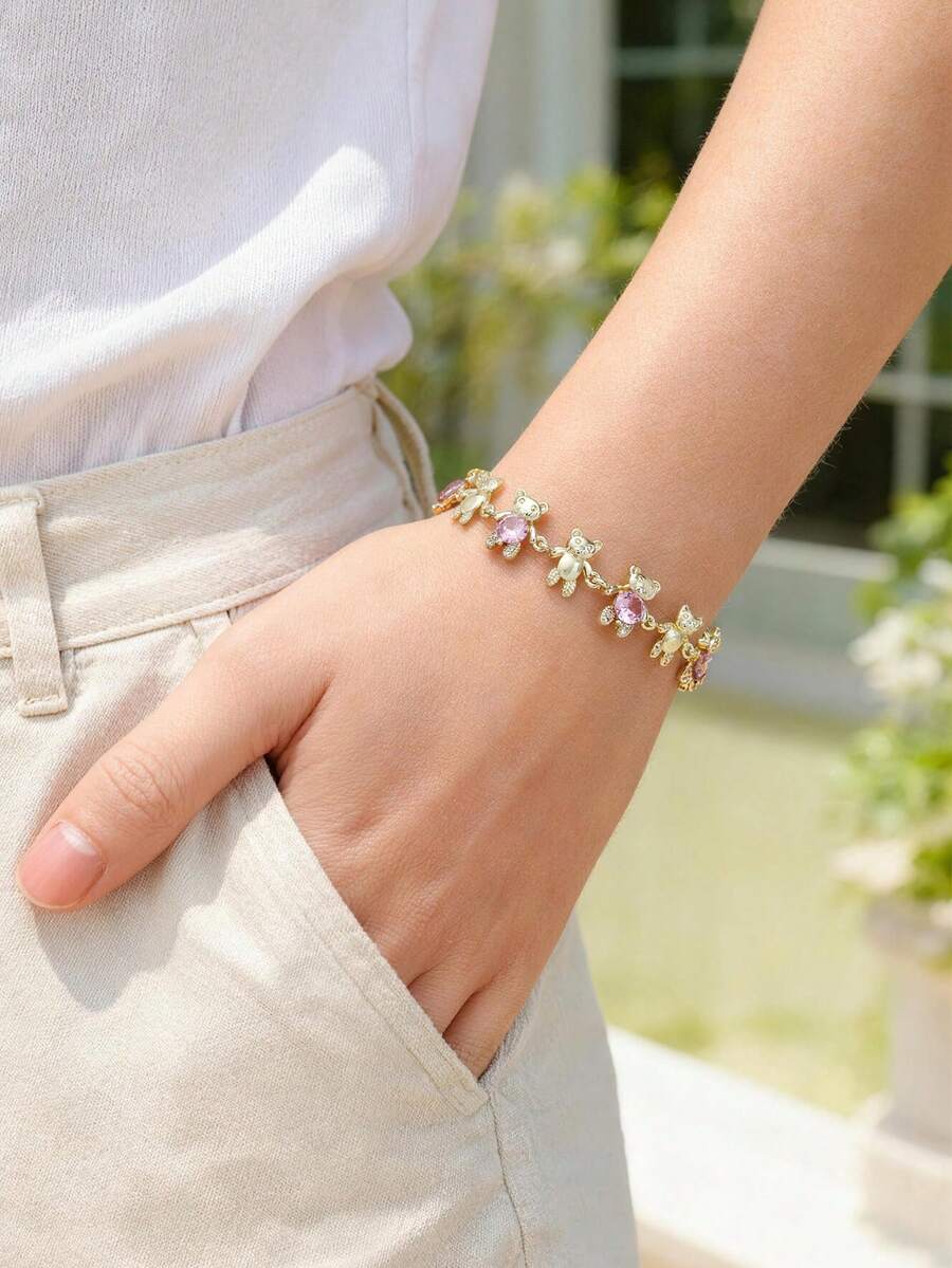1 chiếc vòng tay hình gấu đính đá Cubic Zirconia kiểu Bohemian, thích hợp cho bé gái đeo hàng ngày, làm quà tặng kỷ niệm sinh nhật hoặc quà tặng mùa hè/lễ hội. - vòng tay gấu - Xem 1