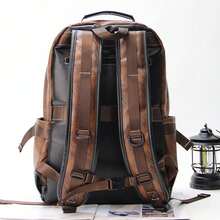 Men Leather Laptop Backpack Fit 16 Inch Laptop, Work Office College Backpack Fashion Waterproof Travel Bag - Brown - View 4