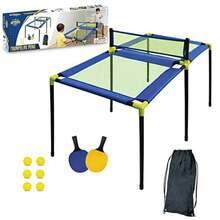 Anywhere Sports - Juego de tenis de mesa portátil para uso en interiores o exteriores incluye dos palas seis bolas bolsa de almacenamiento y tamaño compacto para niños - Azul - Ver 1