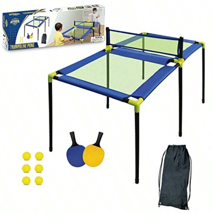 Anywhere Sports - Juego de tenis de mesa portátil para uso en interiores o exteriores incluye dos palas seis bolas bolsa de almacenamiento y tamaño compacto para niños - Azul - Ver 1
