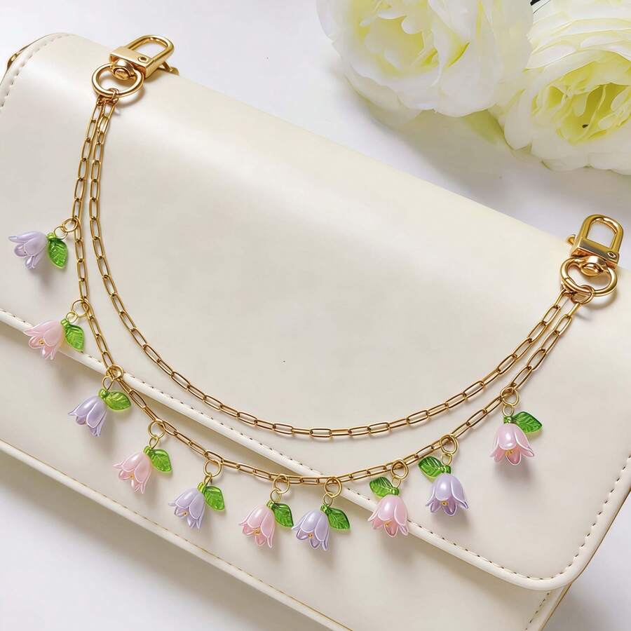 Mặt dây chuyền hình hoa linh lan màu hồng và tím, phụ kiện túi xách nữ thiết kế riêng, phụ kiện dây đeo túi, phụ kiện túi xách dễ thương, dây đeo nhiều mặt. - Nhiều màu - Xem 1