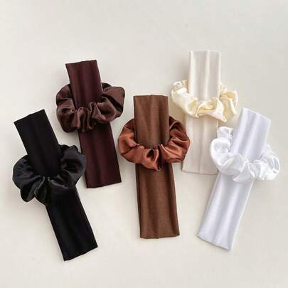 10/2pcs Solid Color Headbands + Scrunchies Set, Suitable For Running Yoga, Minimalist Multi-Purpose Elastic Headbands