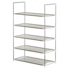 Zapatero apilable de 6 niveles - Estantería de almacenamiento para la entrada que ahorra espacio | Organizador de plástico multicapa - Apilable, transpirable y de alta capacidad de carga - Estante para calzado ajustable y expandible - Gris - Ver 2