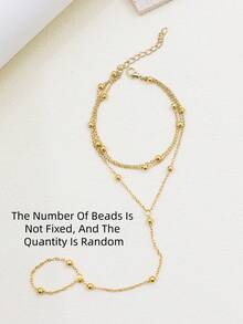 1pc Fashionable 3-Layer Stacked Gold Beaded Chain Ring Bracelet, Surprise Gift Accessory For Couples, Mothers, Daily Wear And Parties - Yellow Gold - View 4
