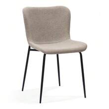 Modern Dining Chairs With High Rounded Backrest, Fabric Upholstery & Metal Legs (3 Colours) | Set Of 2 - Khaki - View 3