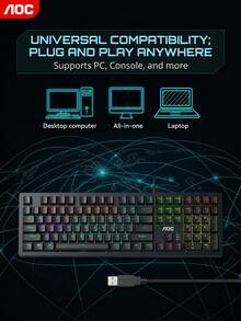 Bàn phím cơ chơi game AOC, bàn phím có dây 108 phím kích thước đầy đủ, hiệu ứng đèn RGB, hiệu năng chơi game eSports độ trễ thấp, thiết kế công thái học, có màu đen và trắng, được làm từ chất liệu ABS bền chắc. - Xem 7