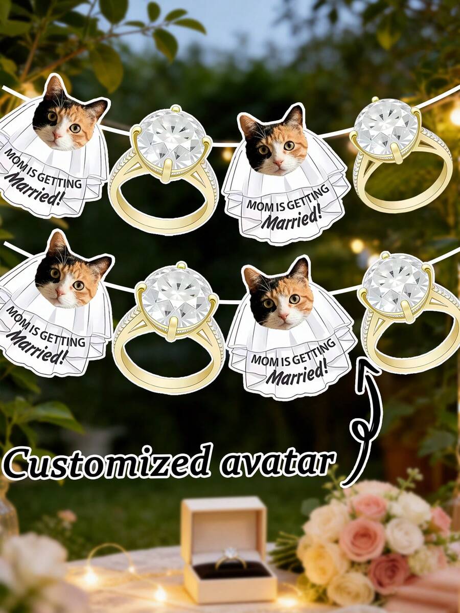 7/14/21件套定制妈妈婚礼花环 – 个性化宠物/照片婚礼横幅,可定制文字及“妈妈要结婚了”字样 | 送给妈妈和新娘的趣味新娘送礼会礼物 | 婚礼及订婚派对墙面装饰 - 彩色 - 查看 1