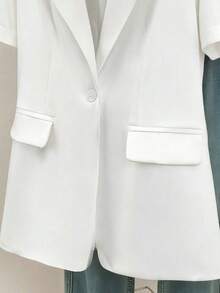 Women's Short Sleeve Solid Color Blazer Jacket, With Collar, Front Button And Pockets, Multifunctional Business Casual Coat, Suitable For Office, Commuting, Home And Daily Wear, Spring/Summer/Autumn - White Short-sleeved Shirt - View 8
