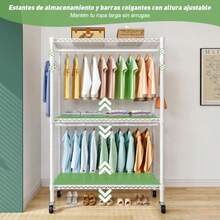 Estante organizador ajustable de doble barra para colgar ropa Armario Independiente Organizador de Ropa con gancho Perchero para colgar ropa clóset 120 x 45 x 205cm - Blanco - Ver 2