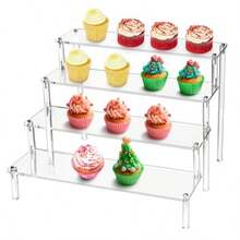 Transparente Estante de Soporte Acrílico 4 Niveles Elevadores para Exhibición Organizador de Perfumes Elevadores de Acrilico para Decoración y Organizador para Joyas Colecciones Pasteles Dulces Postres Muñecas Móviles y Figuras - Transparente - Ver 6
