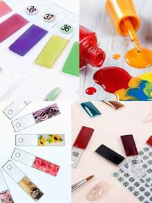 50/100/150 piezas Tarjetas de exhibición de color de esmalte de uñas transparentes rectangulares y en forma de abanico con anillos de metal, palitos de color de esmalte de uñas acrílicos para salón de uñas y práctica casera DIY - transparente - Ver 4