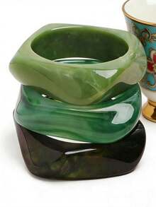 3 Exaggerated Irregular Acrylic Translucent Bracelets For Women, Versatile And Stylish - Multicolor - View 5