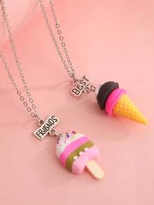 2pcs/Set Girls Cute Ice Cream Pendant Necklace Set, Eternal Friendship Jewelry For Best Friends, Daily Wear, Sister Gift, Birthday Present - Multicolor - View 9