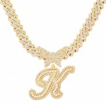 14mm Cuban Link Crystal Butterfly Letter Name Pendant Necklace, Sparkling Paved Rhinestone Cursive Letter Hip Hop Jewelry, New Arrival - Necklace - View 7
