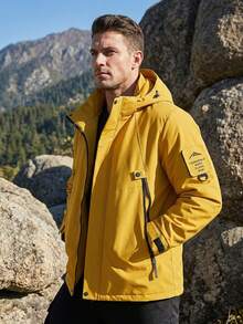 Áo khoác softshell nam ngoài trời, có mũ trùm đầu, có thể tháo rời, túi lớn, có thể giặt máy, thích hợp cho các hoạt động ngoài trời, leo núi, cắm trại, đi làm, trang phục nam ngoài trời thoải mái. - gừng - Xem 3