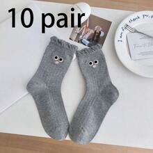 女士无缝系带袜，吸湿排汗，可爱卡通大眼睛设计，中筒长度，系带设计，适合夏季，薄款日系风格，甜美洛丽塔蕾丝JK袜 - 彩色 - 查看 16