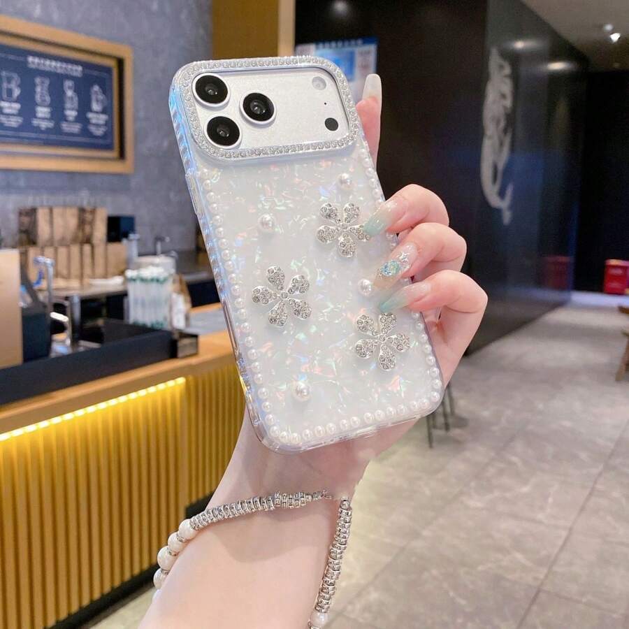 Ốp lưng điện thoại hình bướm ngọc trai 3D sang trọng đính đá lấp lánh, tương thích với iPhone 17 Pro Max, 17 Pro, 17 Air, 17, 16, 15, 14, 13, 12 Pro Max, 11, chống sốc. - trắng - Xem 1