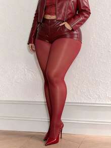 1 paire de collants transparents de grande taille de style vintage rouge vin brillant, sexy, rétro et élégant pour les femmes, pour le trajet quotidien, les fêtes, le printemps et l'automne - Multicolore - Voir 9