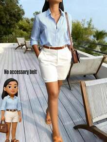 Summer Solid Color Minimalist Slant Pocket Shorts, Suitable For Teachers Back To School White - 棕色 - 查看 1