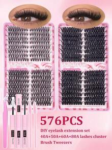 Bộ 640/576/576/560 sợi mi giả xoăn dạng chùm - Độ dày cao, tạo hiệu ứng trang điểm mắt tự nhiên, dày dặn và mềm mại, hộp đựng mi giả dạng chùm dung lượng lớn, chất liệu mềm mại, bền chắc. Mi giả, bộ trang điểm mắt cáo/mắt mèo tự làm, bộ trang điểm mắt dự tiệc âm nhạc (40D+50D+60D+80D/40A+50A+60A+80A/40A+60A+80A/60A+80A+100A) Mi giả dạng chùm - Nhiều màu - Xem 6