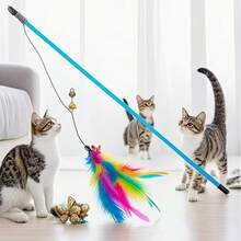 1支猫逗猫棒，带铃铛，仿人造纤维羽毛，猫玩具，猫咪互动游戏，趣味猫咪配件，轻巧设计，宠物专用材质，柔软羽毛，逗猫棒，猫主人，宠物爱好者 - 彩色 - 查看 2