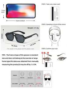 2pcs Men's PC Material Classic Square Double-Bridge Glasses, Minimalist Stylish Fashion, Suitable For Party, Casual, Holiday, Travel, Beach, Daily Wear - 2pcs Combination - View 5
