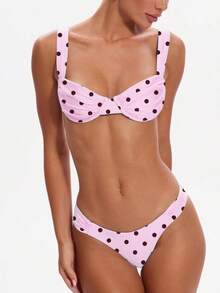 Women's 2 Piece Bikini Set Solid Color Sleeveless Bra And Low Waist Briefs Fashion Bathing Suit - 拼花色 - 查看 3